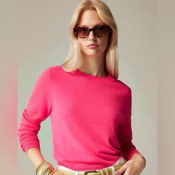 NWT J.Crew BA400 Cashmere Classic-fit Crewneck Sweater in Bright Strawberry S - Picture 2 of 6